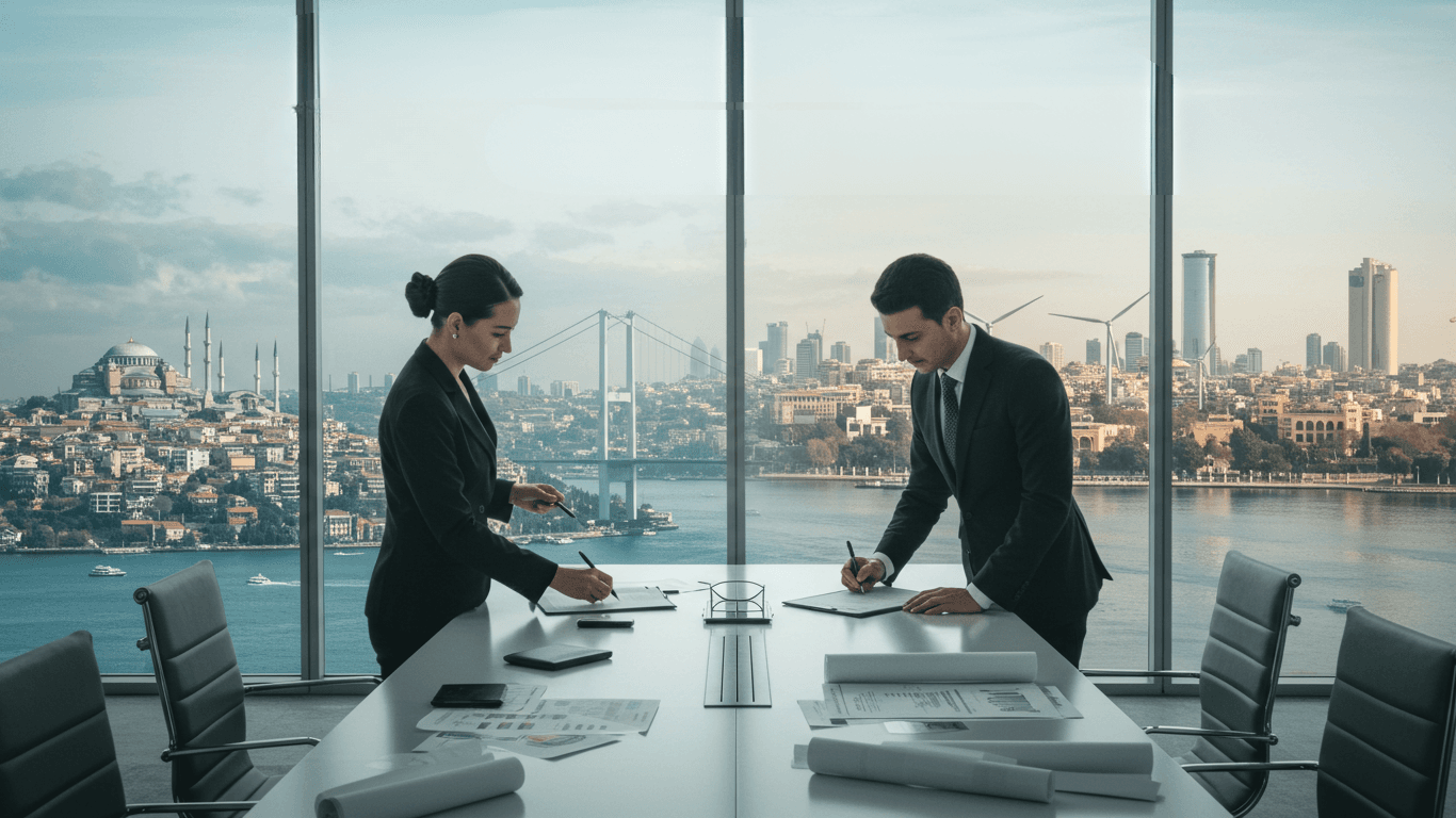 An oil rig against a sunset, representing the oil and gas industry.